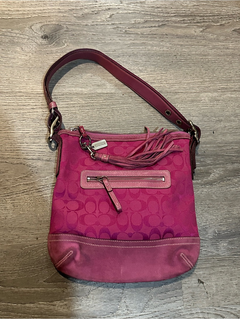 Vintage Coach 9362 Pink Signature C Slim Duffle Shoulder Bag Y2K Suede Leather